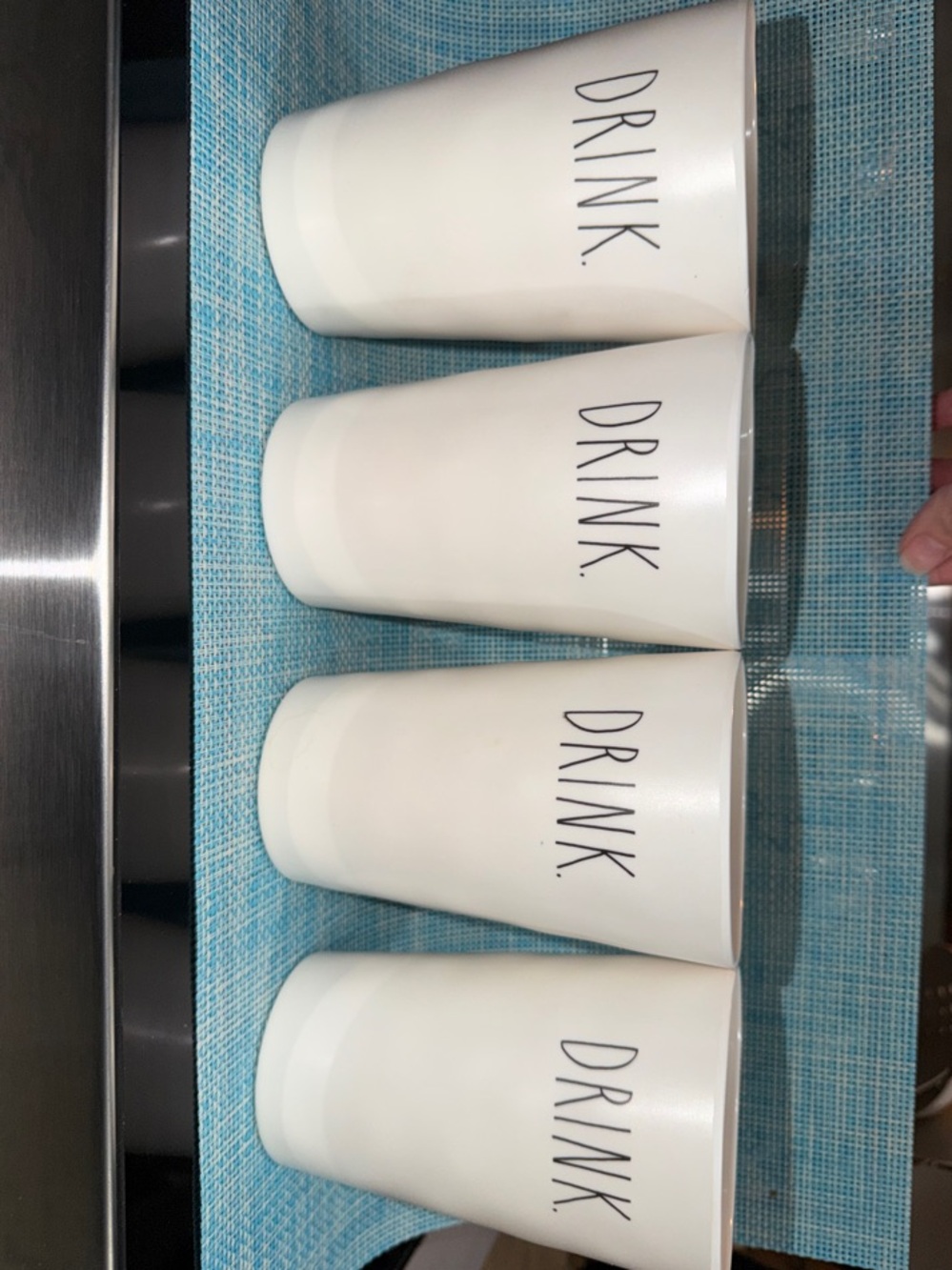 Rae Dunn White ‘DRINK’ melamine cups - Set of 4